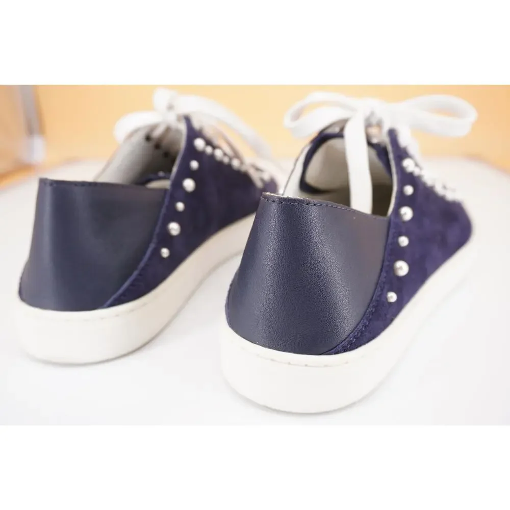 Stuart Weitzman Super Stud Blue Suede Beaded Flat Sneakers Size 9 New $350